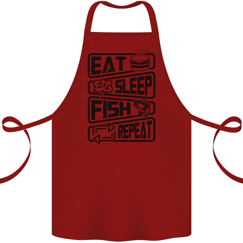 Eat Sleep Fish Repeat Funny Fishing Cotton Apron 100% Organic Maroon
