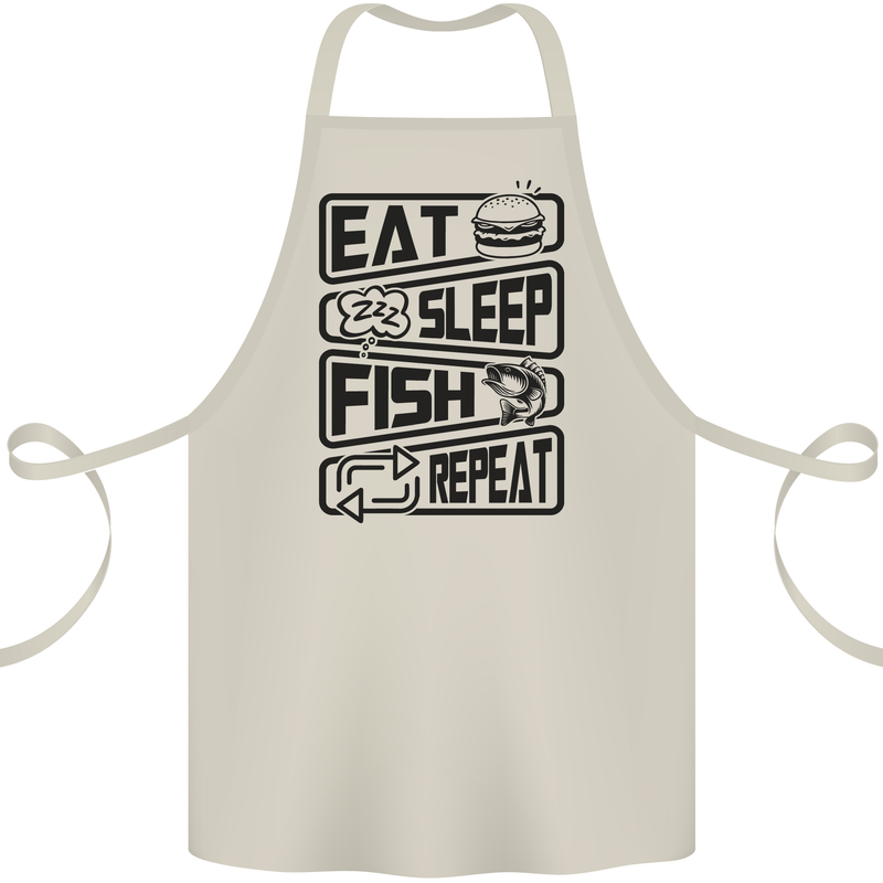 Eat Sleep Fish Repeat Funny Fishing Cotton Apron 100% Organic Natural