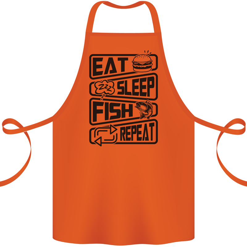 Eat Sleep Fish Repeat Funny Fishing Cotton Apron 100% Organic Orange
