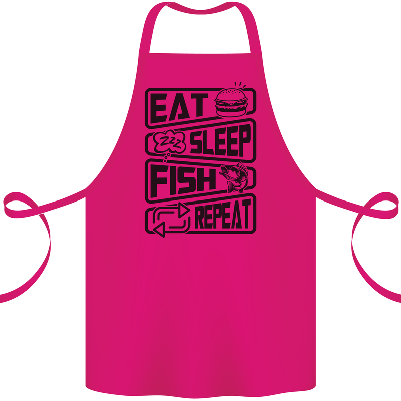 Eat Sleep Fish Repeat Funny Fishing Cotton Apron 100% Organic Pink