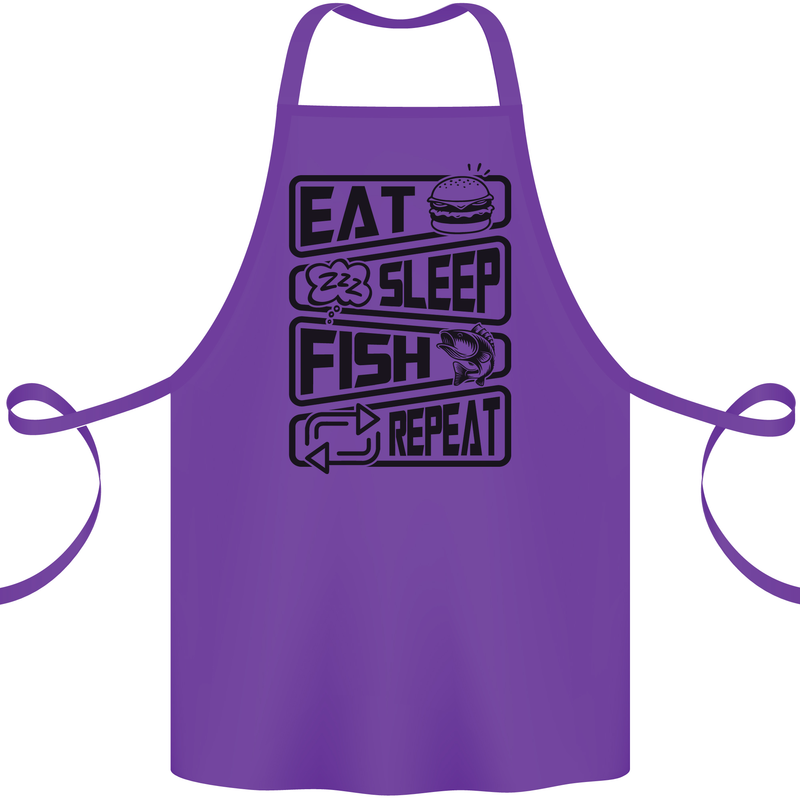 Eat Sleep Fish Repeat Funny Fishing Cotton Apron 100% Organic Purple