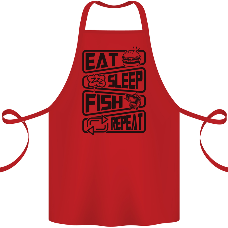 Eat Sleep Fish Repeat Funny Fishing Cotton Apron 100% Organic Red