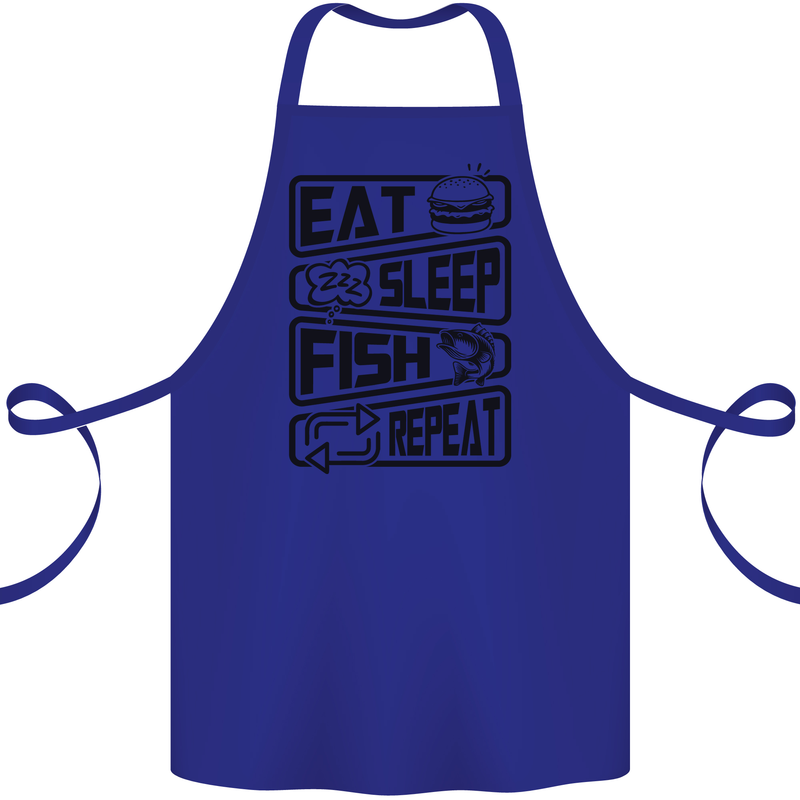 Eat Sleep Fish Repeat Funny Fishing Cotton Apron 100% Organic Royal Blue