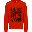 Eat Sleep Fish Repeat Funny Fishing Kids Sweatshirt Jumper Bright Red