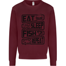 Eat Sleep Fish Repeat Funny Fishing Kids Sweatshirt Jumper Maroon