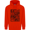 Eat Sleep Fish Repeat Funny Fishing Mens 80% Cotton Hoodie Bright Red