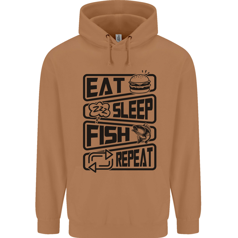 Eat Sleep Fish Repeat Funny Fishing Mens 80% Cotton Hoodie Caramel Latte