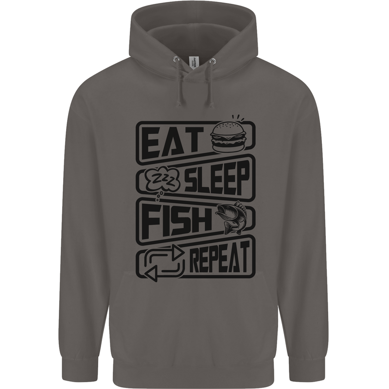 Eat Sleep Fish Repeat Funny Fishing Mens 80% Cotton Hoodie Charcoal