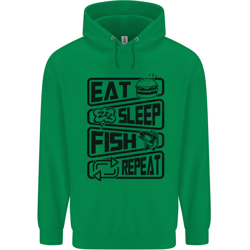 Eat Sleep Fish Repeat Funny Fishing Mens 80% Cotton Hoodie Irish Green
