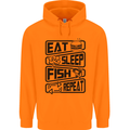 Eat Sleep Fish Repeat Funny Fishing Mens 80% Cotton Hoodie Orange