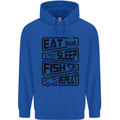 Eat Sleep Fish Repeat Funny Fishing Mens 80% Cotton Hoodie Royal Blue