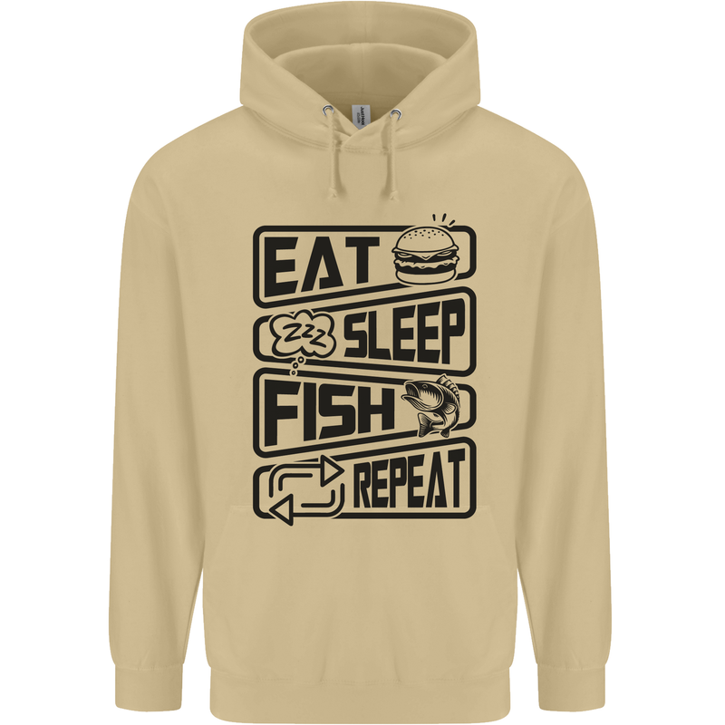 Eat Sleep Fish Repeat Funny Fishing Mens 80% Cotton Hoodie Sand
