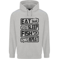 Eat Sleep Fish Repeat Funny Fishing Mens 80% Cotton Hoodie Sports Grey