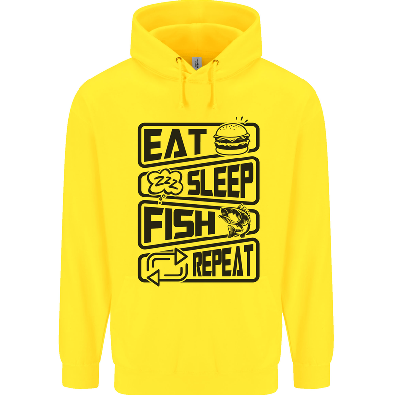 Eat Sleep Fish Repeat Funny Fishing Mens 80% Cotton Hoodie Yellow