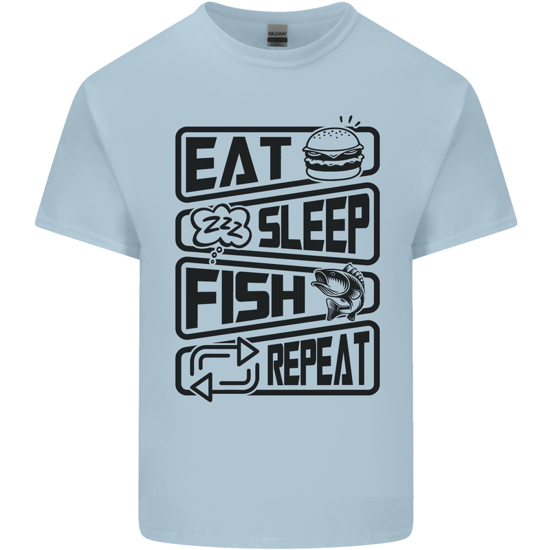 Eat Sleep Fish Repeat Funny Fishing Mens Cotton T-Shirt Tee Top Light Blue