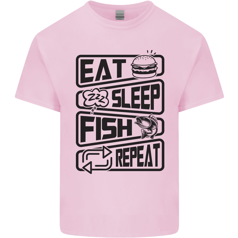 Eat Sleep Fish Repeat Funny Fishing Mens Cotton T-Shirt Tee Top Light Pink