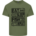 Eat Sleep Fish Repeat Funny Fishing Mens Cotton T-Shirt Tee Top Military Green