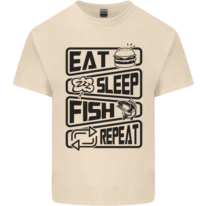 Eat Sleep Fish Repeat Funny Fishing Mens Cotton T-Shirt Tee Top Natural