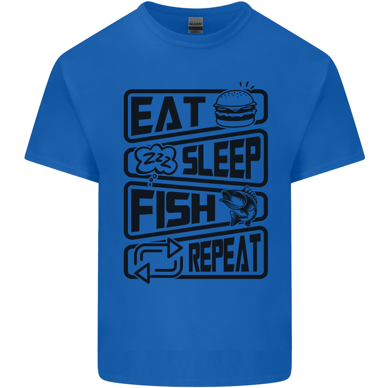 Eat Sleep Fish Repeat Funny Fishing Mens Cotton T-Shirt Tee Top Royal Blue