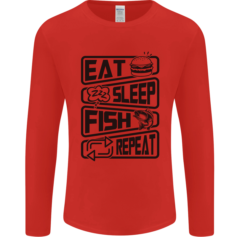 Eat Sleep Fish Repeat Funny Fishing Mens Long Sleeve T-Shirt Red