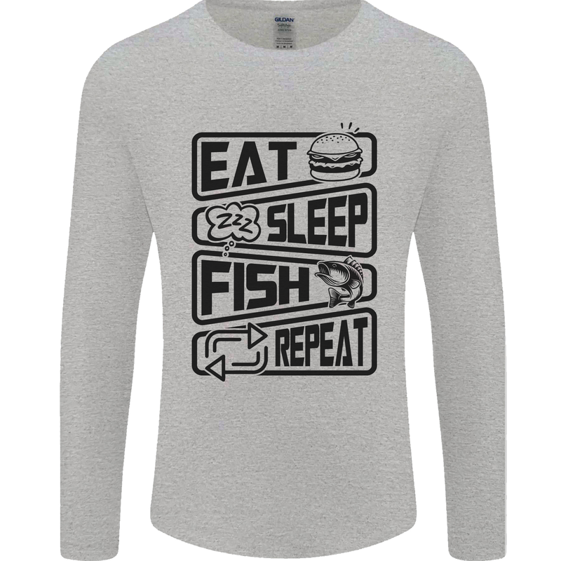 Eat Sleep Fish Repeat Funny Fishing Mens Long Sleeve T-Shirt Sports Grey