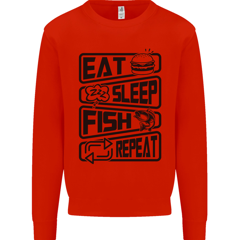 Eat Sleep Fish Repeat Funny Fishing Mens Sweatshirt Jumper Bright Red