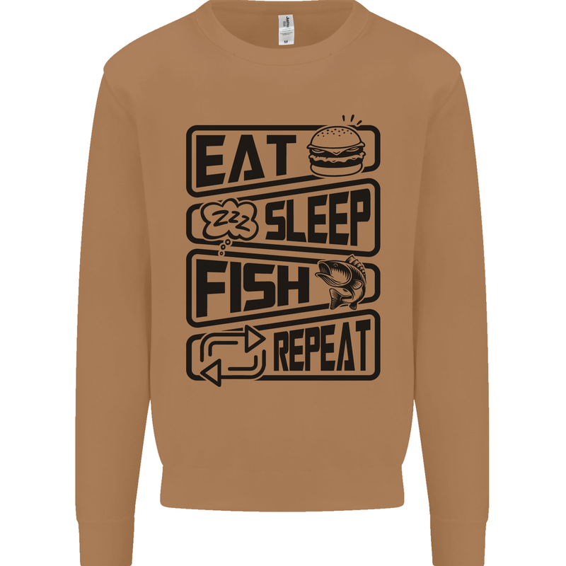 Eat Sleep Fish Repeat Funny Fishing Mens Sweatshirt Jumper Caramel Latte