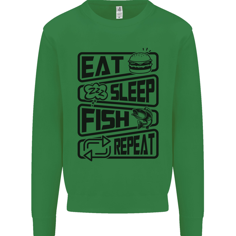 Eat Sleep Fish Repeat Funny Fishing Mens Sweatshirt Jumper Irish Green