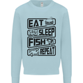 Eat Sleep Fish Repeat Funny Fishing Mens Sweatshirt Jumper Light Blue