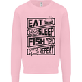 Eat Sleep Fish Repeat Funny Fishing Mens Sweatshirt Jumper Light Pink