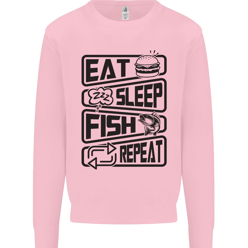 Eat Sleep Fish Repeat Funny Fishing Mens Sweatshirt Jumper Light Pink