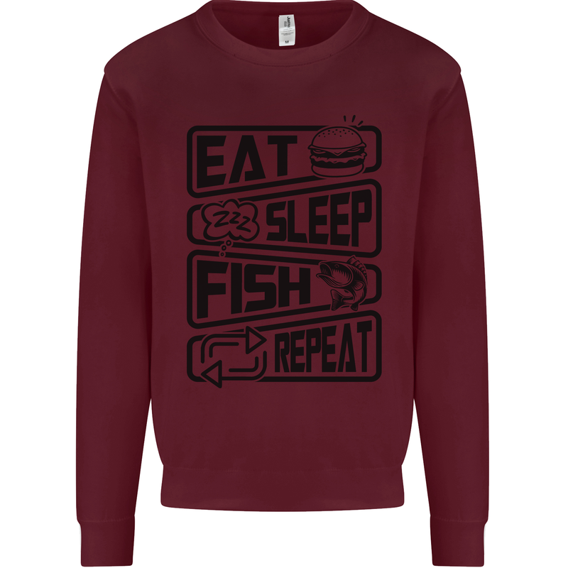 Eat Sleep Fish Repeat Funny Fishing Mens Sweatshirt Jumper Maroon