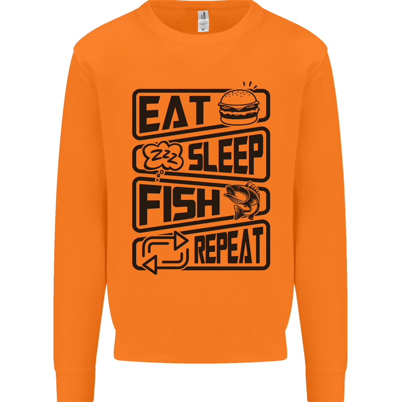 Eat Sleep Fish Repeat Funny Fishing Mens Sweatshirt Jumper Orange