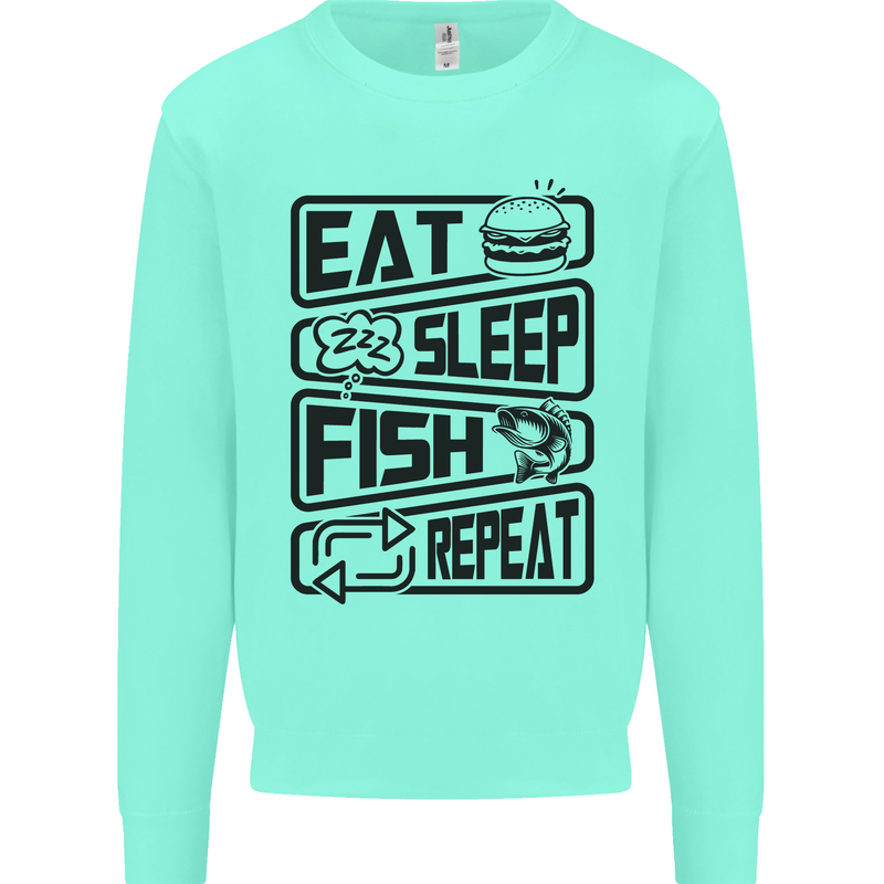 Eat Sleep Fish Repeat Funny Fishing Mens Sweatshirt Jumper Peppermint