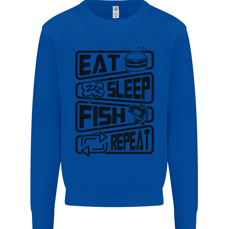Eat Sleep Fish Repeat Funny Fishing Mens Sweatshirt Jumper Royal Blue
