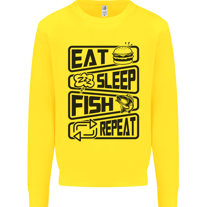 Eat Sleep Fish Repeat Funny Fishing Mens Sweatshirt Jumper Yellow