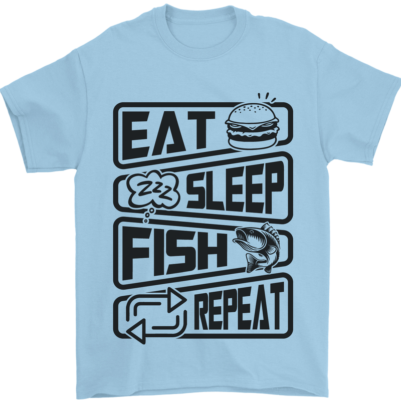 Eat Sleep Fish Repeat Funny Fishing Mens T-Shirt Cotton Gildan Light Blue