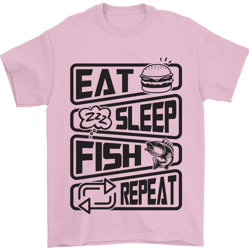 Eat Sleep Fish Repeat Funny Fishing Mens T-Shirt Cotton Gildan Light Pink