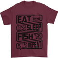 Eat Sleep Fish Repeat Funny Fishing Mens T-Shirt Cotton Gildan Maroon