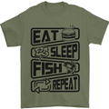 Eat Sleep Fish Repeat Funny Fishing Mens T-Shirt Cotton Gildan Military Green