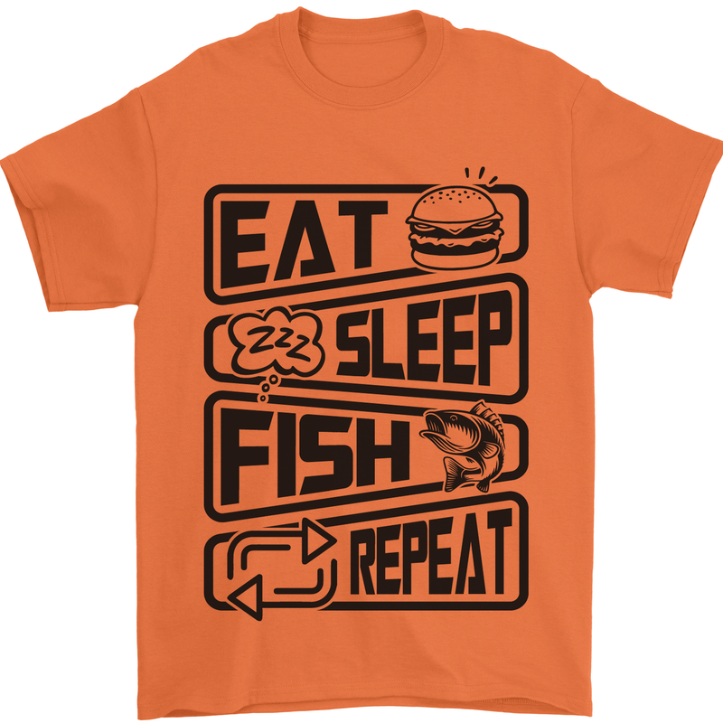 Eat Sleep Fish Repeat Funny Fishing Mens T-Shirt Cotton Gildan Orange