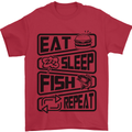 Eat Sleep Fish Repeat Funny Fishing Mens T-Shirt Cotton Gildan Red