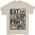 Eat Sleep Fish Repeat Funny Fishing Mens T-Shirt Cotton Gildan Sand