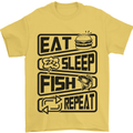 Eat Sleep Fish Repeat Funny Fishing Mens T-Shirt Cotton Gildan Yellow