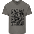 Eat Sleep Fish Repeat Funny Fishing Mens V-Neck Cotton T-Shirt Charcoal