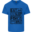Eat Sleep Fish Repeat Funny Fishing Mens V-Neck Cotton T-Shirt Royal Blue