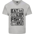 Eat Sleep Fish Repeat Funny Fishing Mens V-Neck Cotton T-Shirt Sports Grey