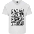 Eat Sleep Fish Repeat Funny Fishing Mens V-Neck Cotton T-Shirt White