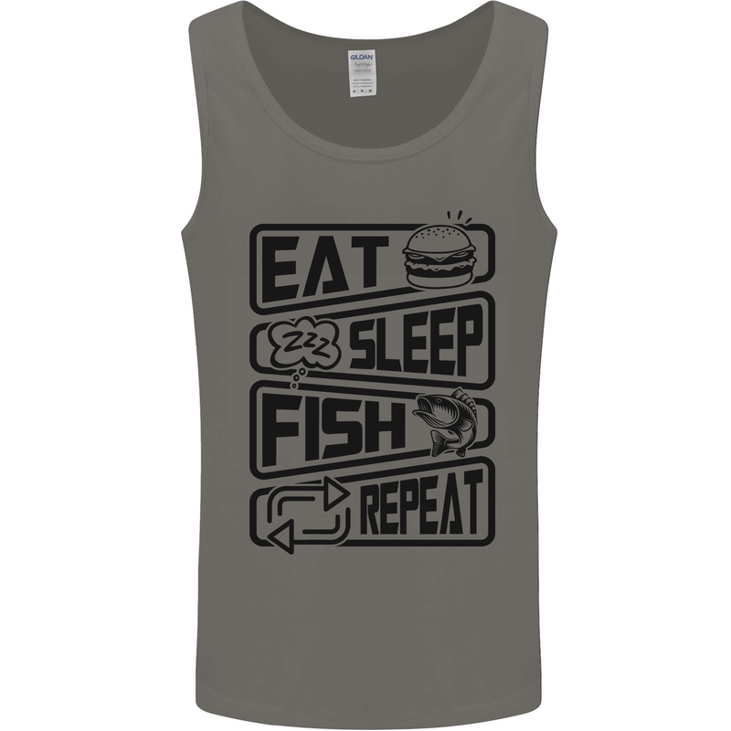Eat Sleep Fish Repeat Funny Fishing Mens Vest Tank Top Charcoal