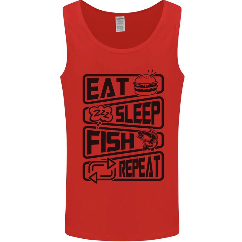 Eat Sleep Fish Repeat Funny Fishing Mens Vest Tank Top Red